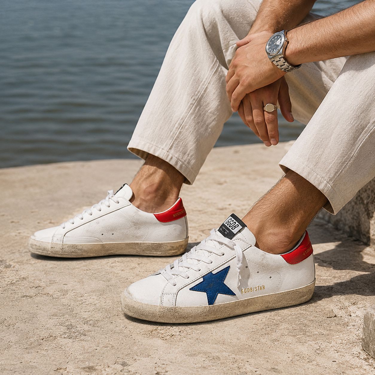 GOLDEN GOOSE SUPERSTAR |  WHITE BLUE RED