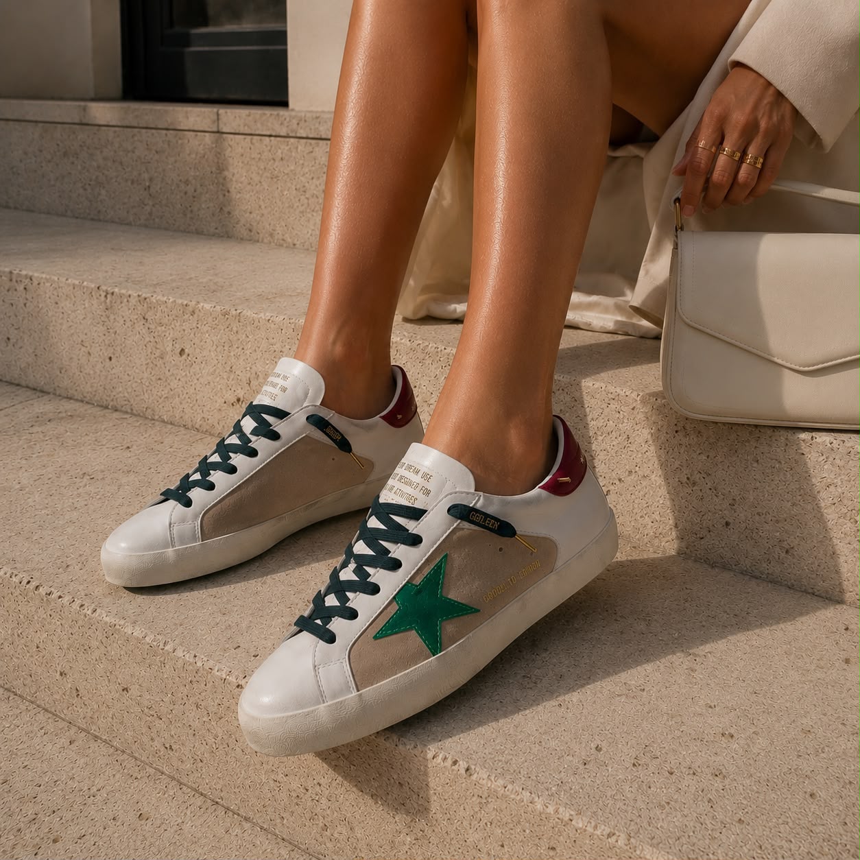GOLDEN GOOSE SUPERSTAR | BLANCO GRIS VERDE